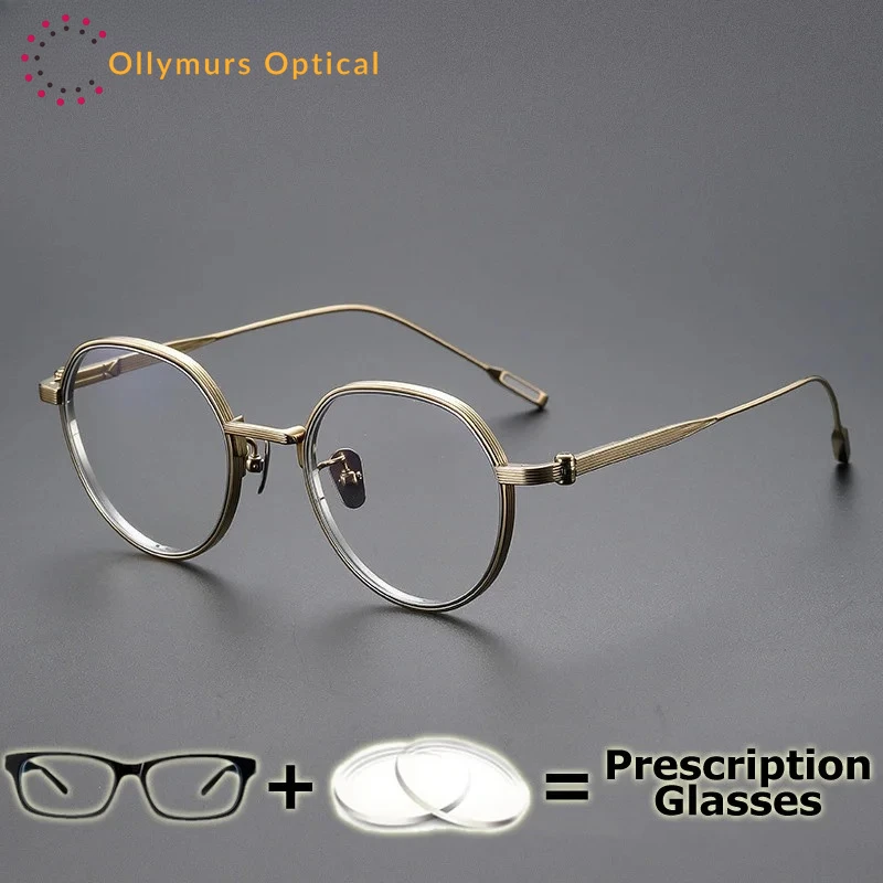

OLLYMURS Eyewear Pure Titanium IP High End Round Optical Men Women Myopia Glasses Prescription Multifocal Progressive Lenses