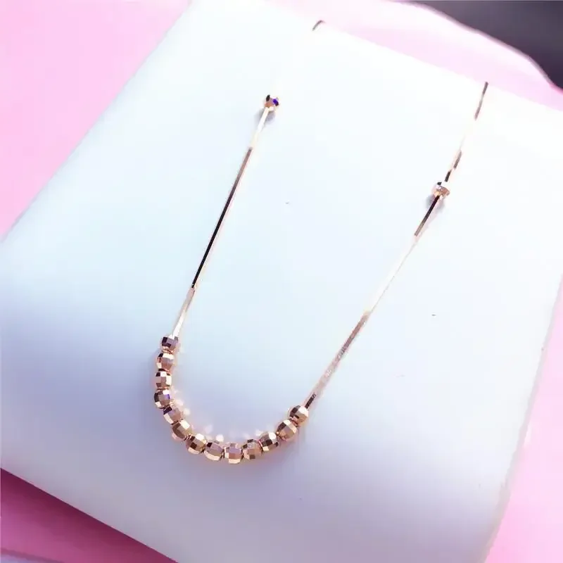 585 Purple Gold Plated 14k Rose Gold Small Bead Soft Chain Neckalce for Woman Charm Classic Creative Party Jewelry Pendant Gift