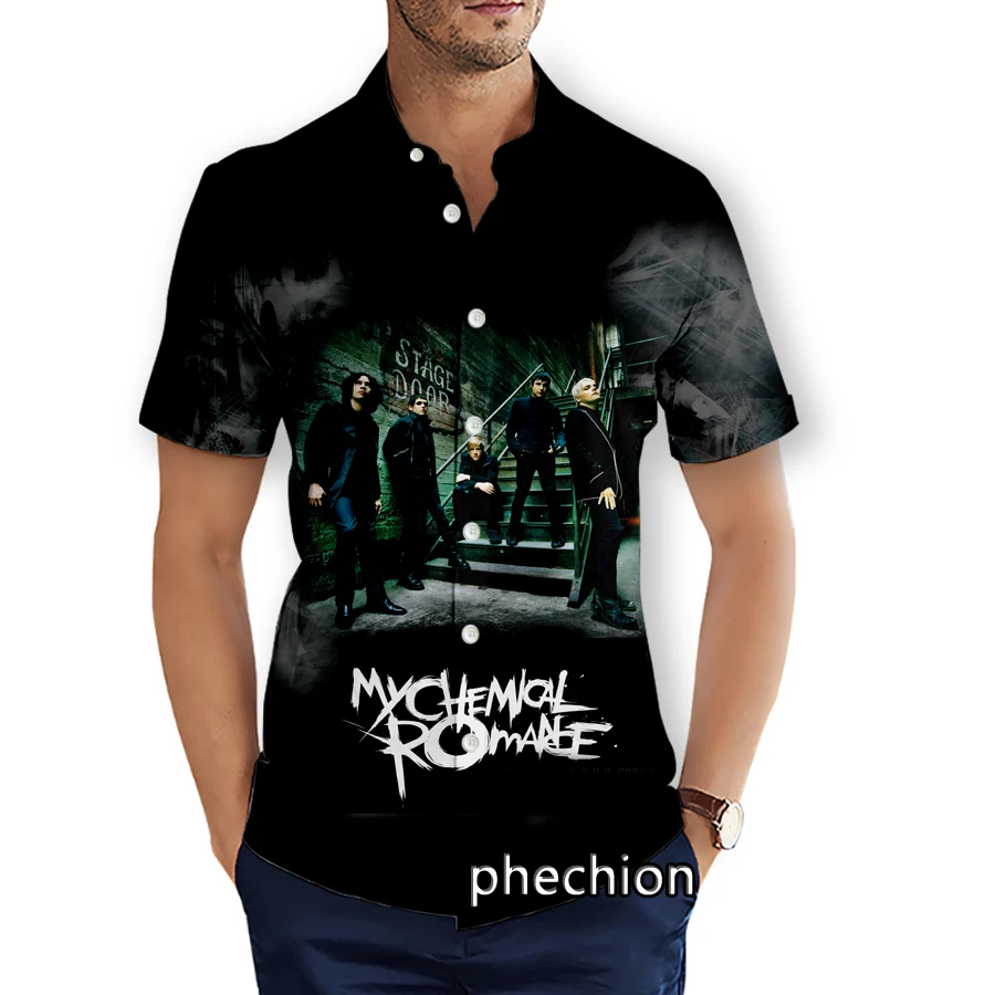 phechion Mens Short Sleeve Beach Shirts My Chemical Romance Band 3D Print Casual Shirts Fashion Streetwear Men Tops X279