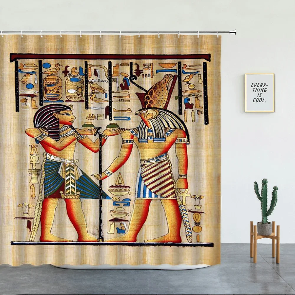 Retro Egypt Pyramid Pharaoh Painting Printed Shower Curtains Bathroom Decor Bathtub Screen Set Polyester Fabric Cheap With Hooks