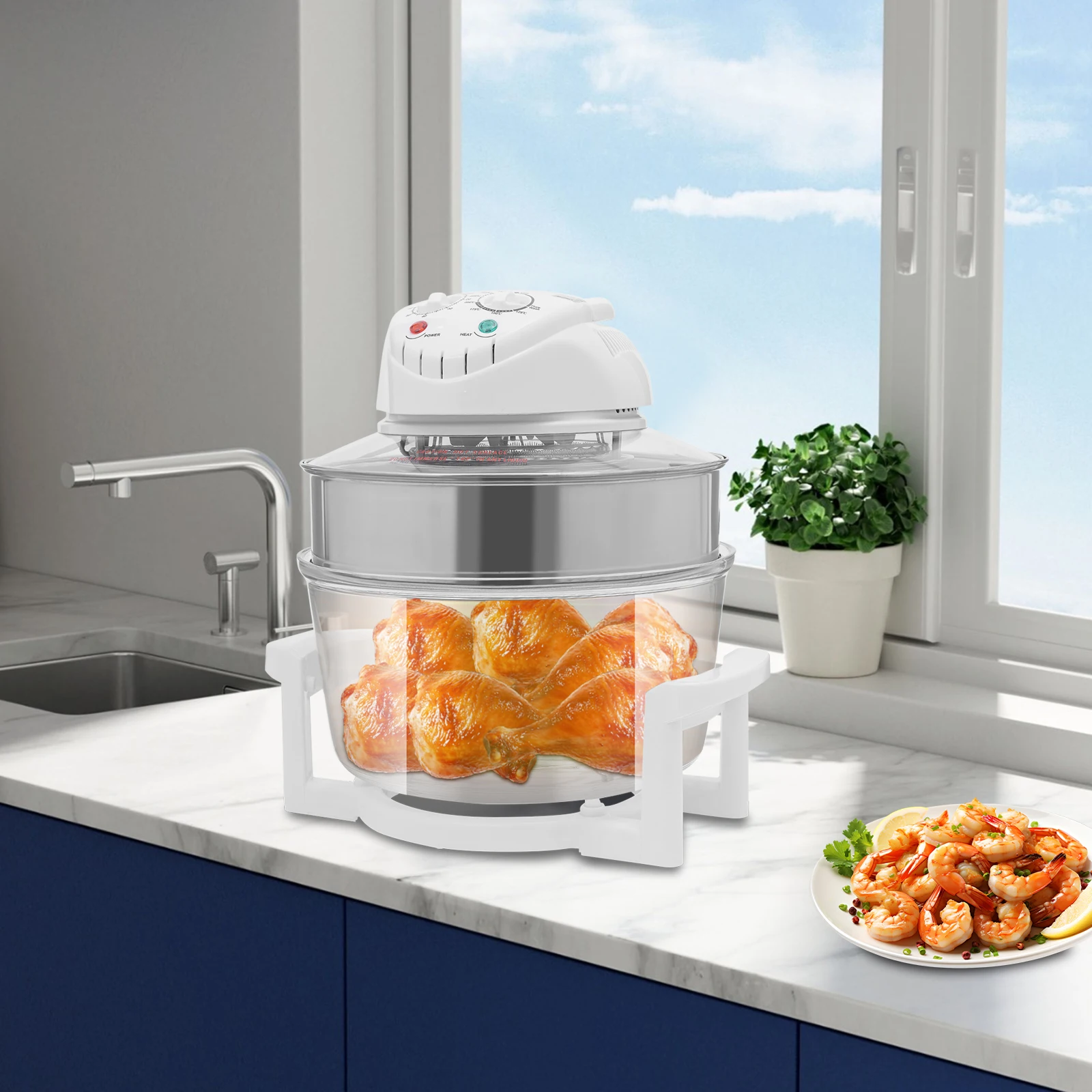 

Круглая воздушная фритюрница 17 л/17,96 л, стеклянная фритюрница 110–120 В, 360 градусов ° Переглядная воздушная фритюрница с расширительным кольцом для домашних кухонь