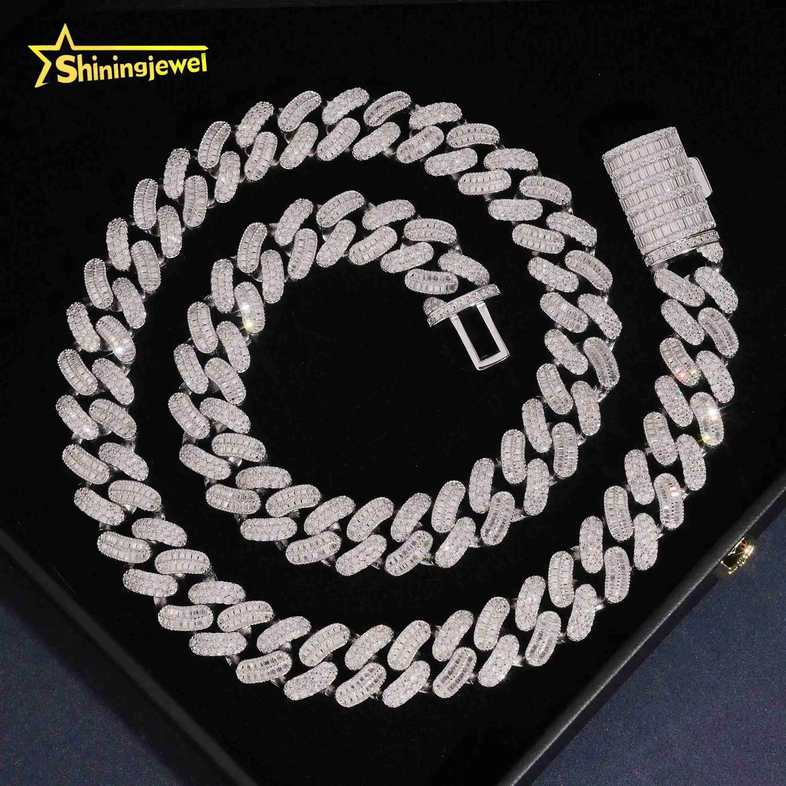 Out Iced Jewelry 15mm Mix Cut 925 Silver Iced Out Cuban Link Chain Moissanite Diamond Hip Hop Cuban Link Chain..