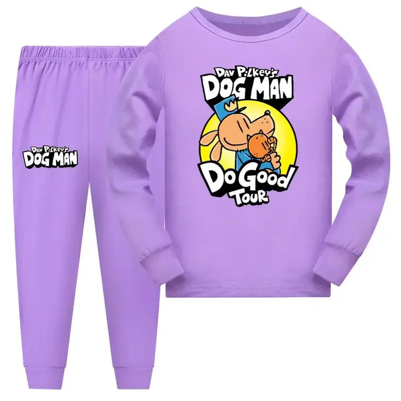 Perro hombre niños pijamas camisa de manga larga pantalones 2 uds dibujos animados Dogman ropa de dormir niños pijamas de otoño para niña niño trajes de bebé