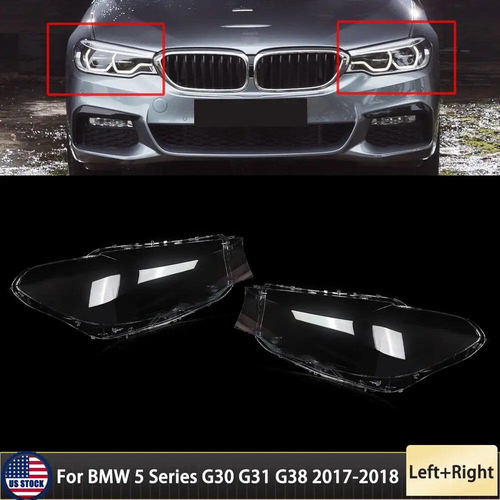 For 2017 2018 BMW 5 Series G30 G31 G38 Headlight Headlamp Lens Cover Left Right