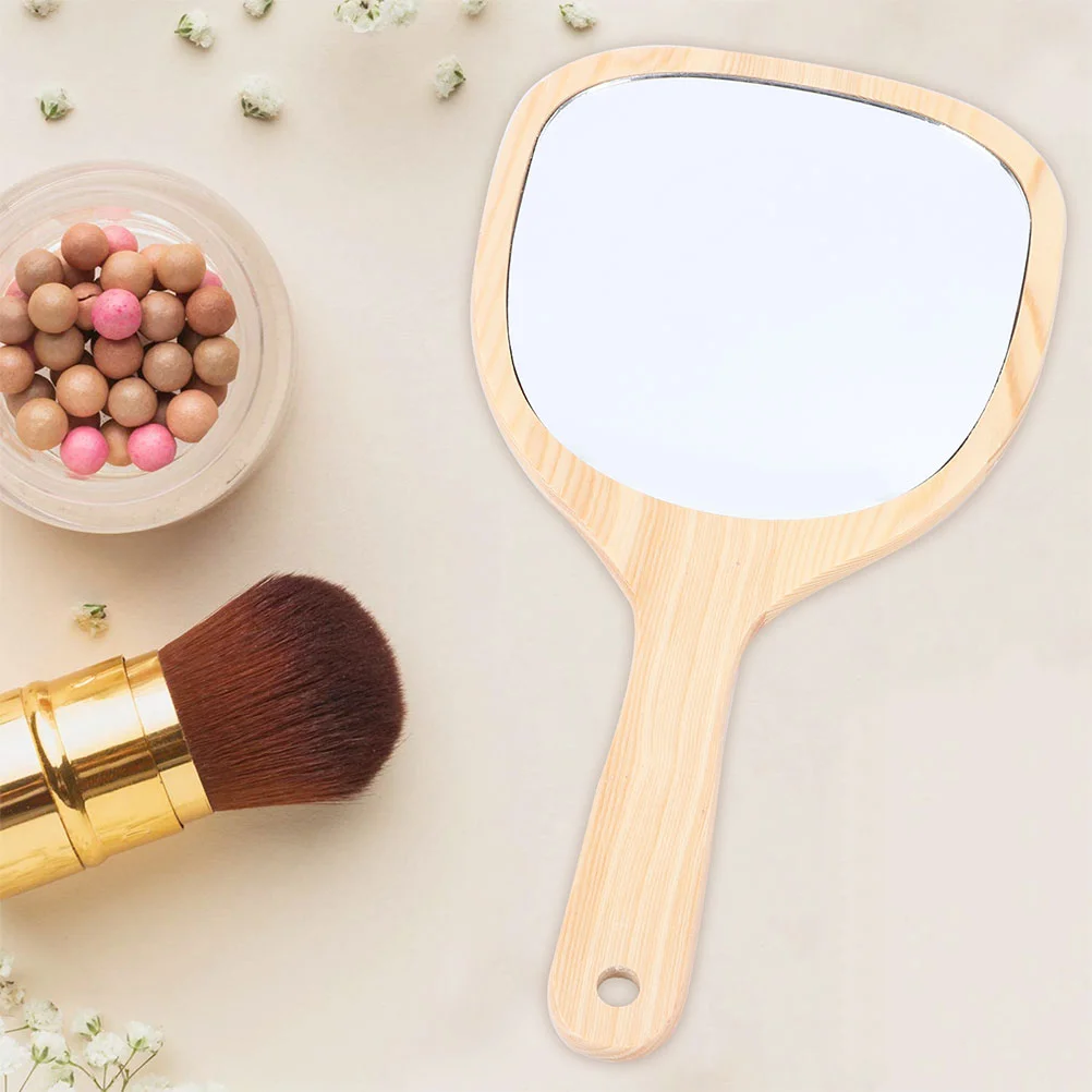 

2 Pcs Wooden Handle Mirror Women's Travel Small Fine Workmanship Vanity Fiberboard Tool