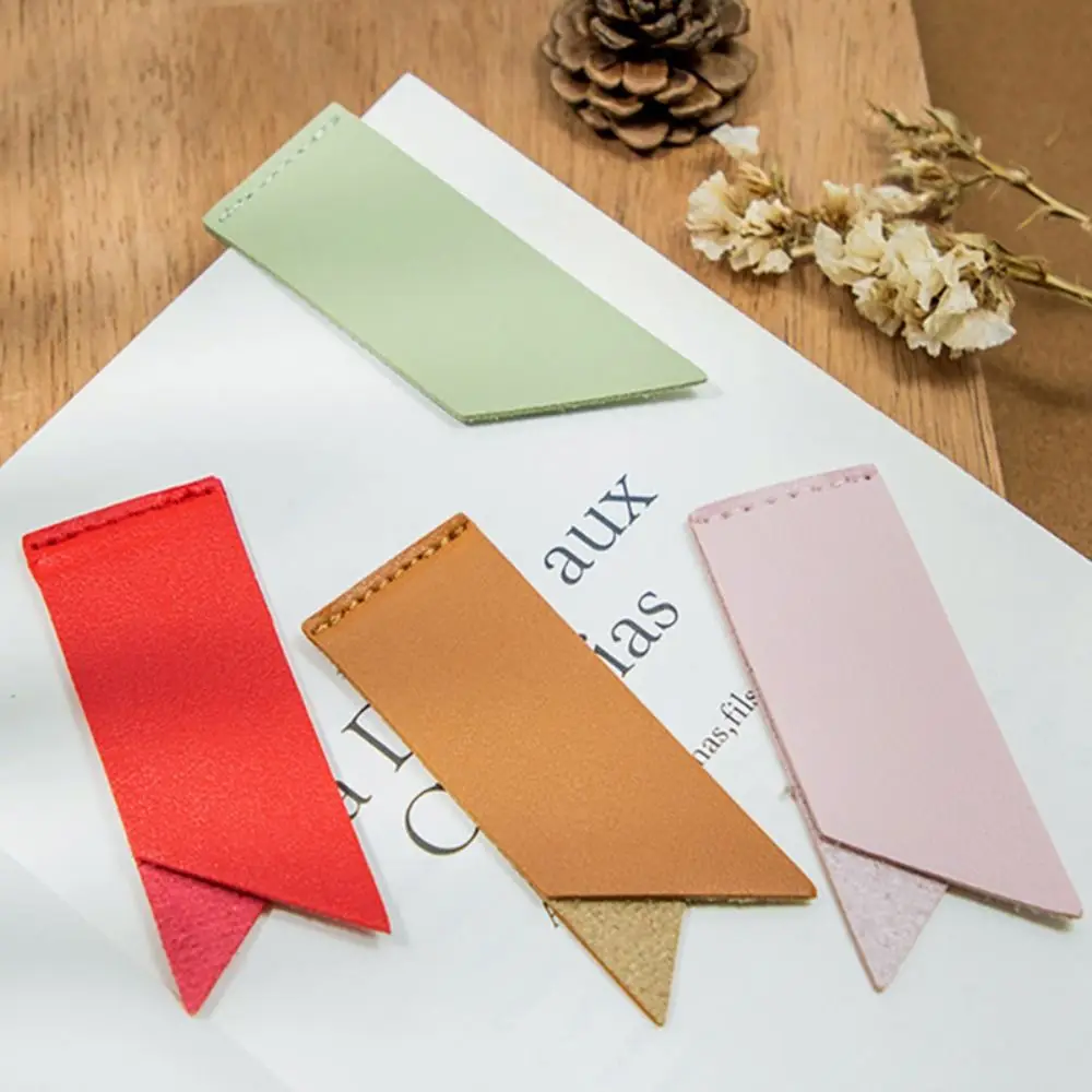 Solid Color Bookmark High Quality Handmade PU Leather Pagination Mark Book Clip Students Gift Book Protector Pagination Mark