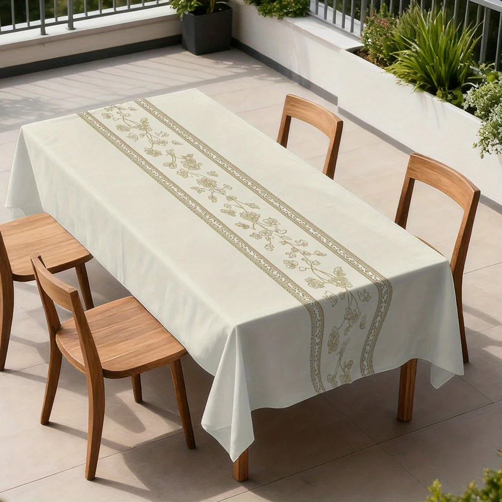 One-piece design of floral vertical-striped rectangular tablecloth, adding an elegant touch to the dining table