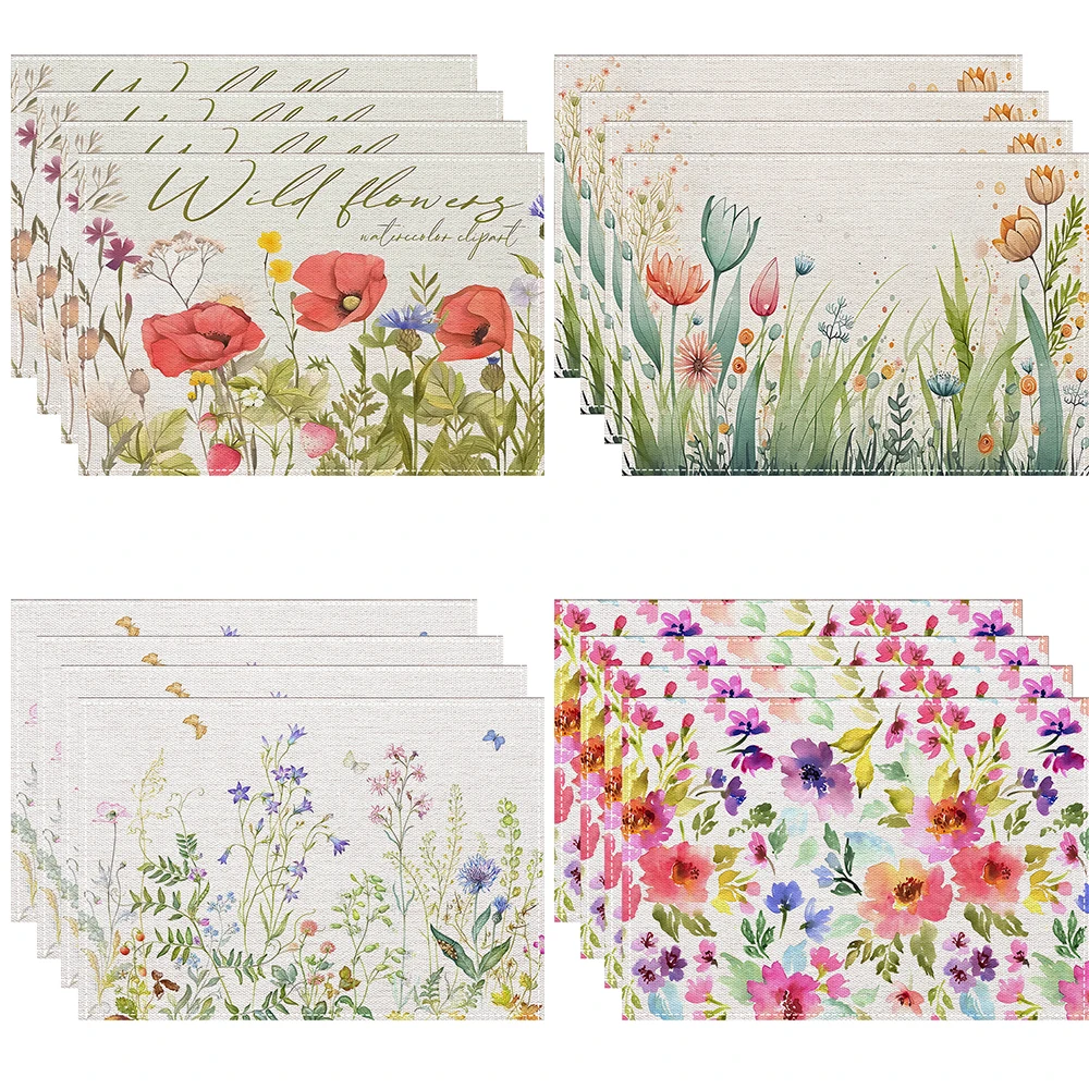1-Piece Floral Leaf Print Placemat, Holiday Dining Table Decor Mat