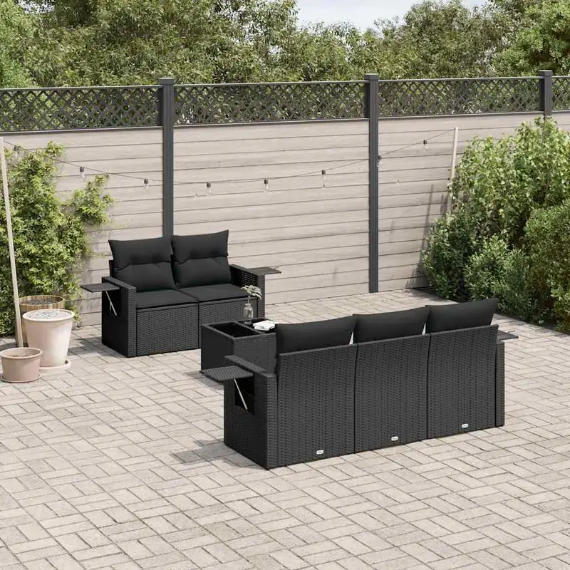 vidaXL Ensemble de meubles de jardin en résine tressée noire, 6 pièces avec coussins, résistant aux intempéries, pour terrasse et salon de jardin