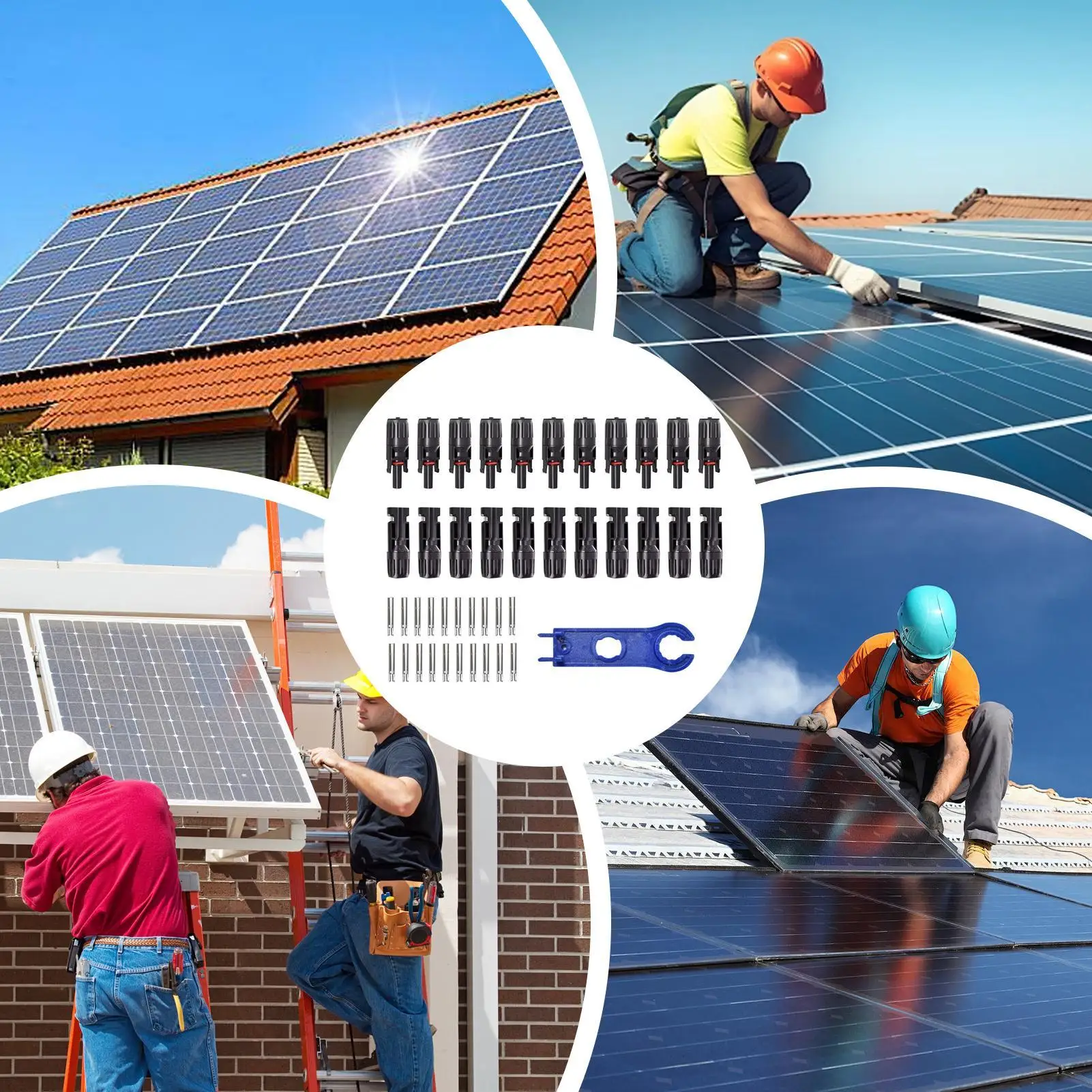 

MC4 Connector 10-pair Solar Panel Adapter Connectors High-Efficiency Male Female Crimping Tools Wiring Kit for Ground