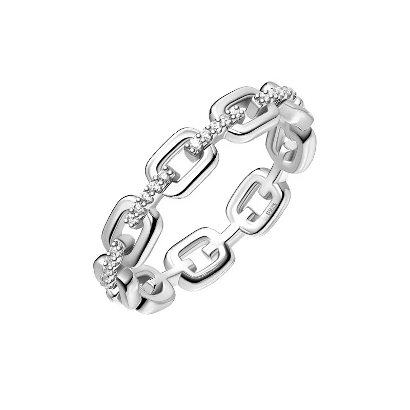 Sparkling Zircon Chain Ring Light Luxury High Grade Geometric Square Ring Personalized Interlocking CZ Rings For Women KOFSAC
