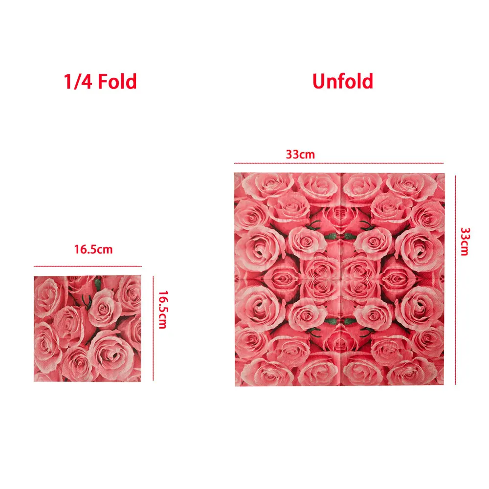 20Pcs/pack Lover Heart Rose Printed Paper Disposable Wedding Handkerchief Tableware Napkin Tissues Party Decoration