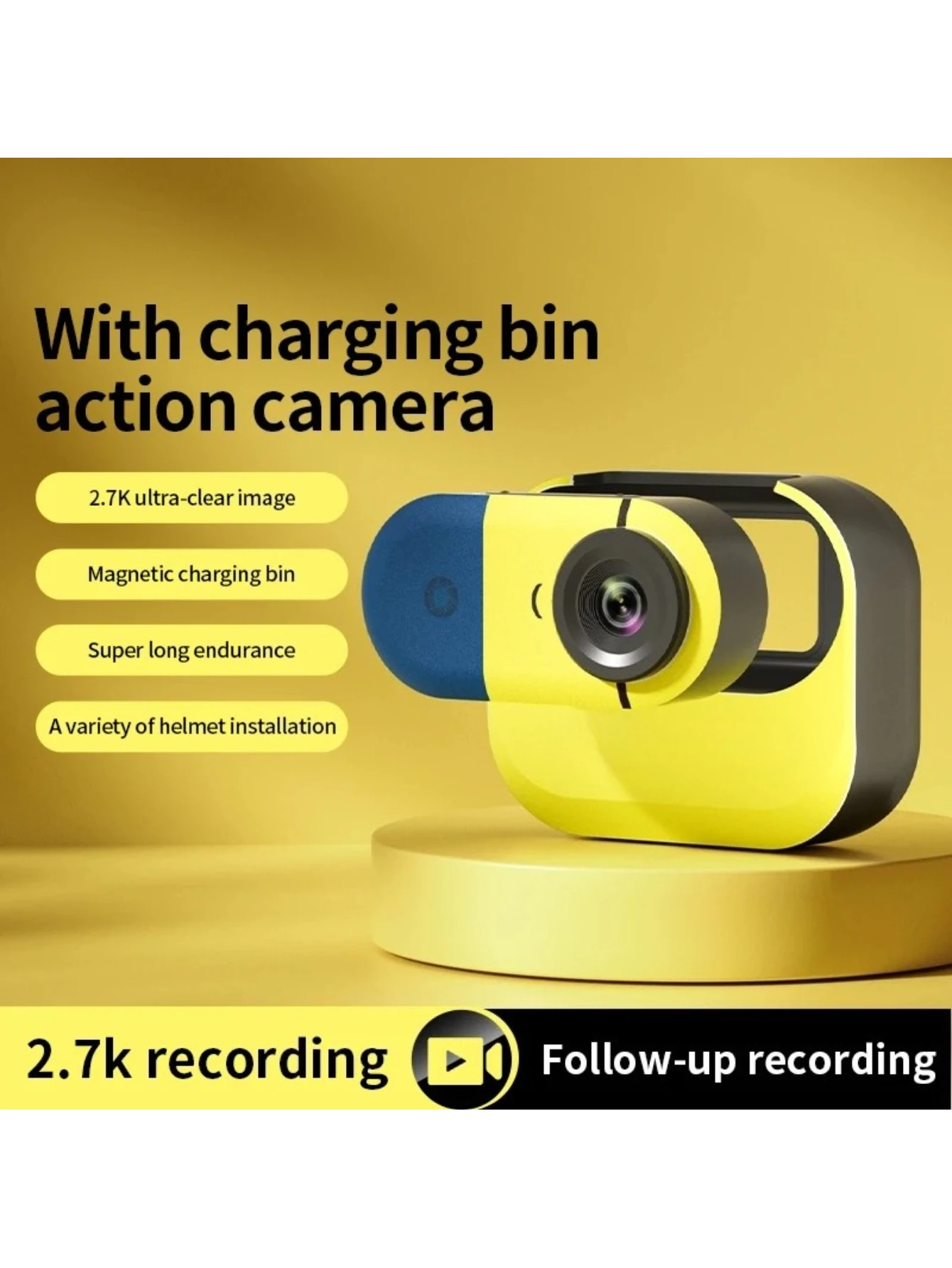 กล้องแม่เหล็กมุมกว้าง 2.7K HD - กล้องพกพากันน้ำสำหรับบันทึกภาพสัตว์เลี้ยง ขี่มอเตอร์ไซค์ และกีฬากลางแจ้ง