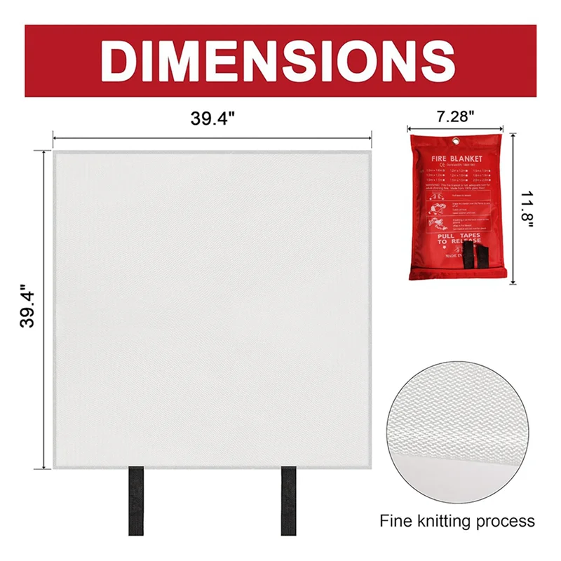 AB33-4PCS Emergency Fire Blanket, Fire Blanket, Fire Suppression Blanket For Kitchen, Grill, Fireplace (39.4Inch X 39.4Inch)