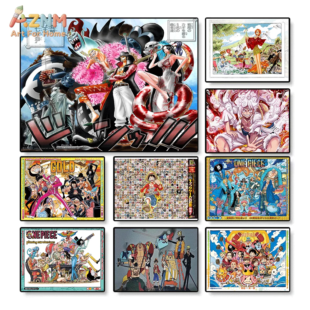 AZNM Unframed Canvas Print One Piece Luffy Shichibukai Crew Film Gold Nika Anime Wall Art Manga Poster Home Decor