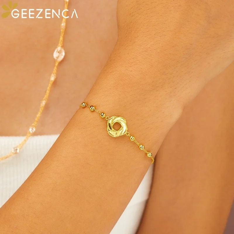 GEEZENCA Italian Jewelry 925Sterling Silver Clover Charm Spaced Bead Chain Link Bracelet For Women Dainty Stack Bracelets Gift