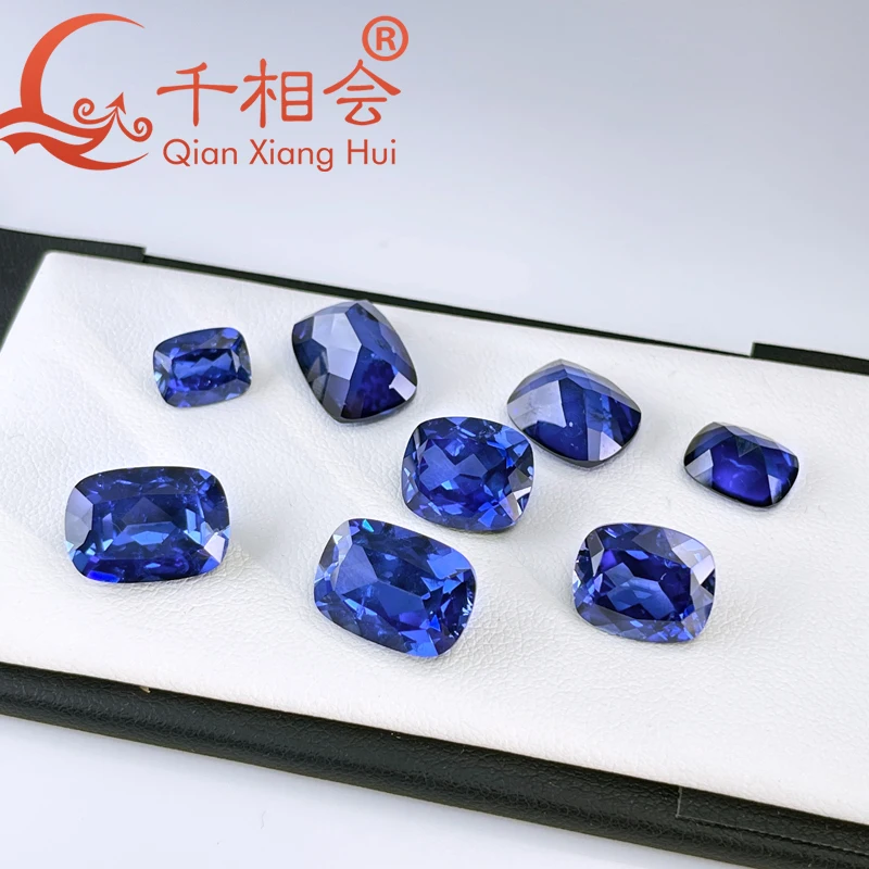 

Antique Royal Blue Cornflower Blue Elongate Cushion Lab Created Sapphire Loose Gem Stone with Minor Cracks Inclusions