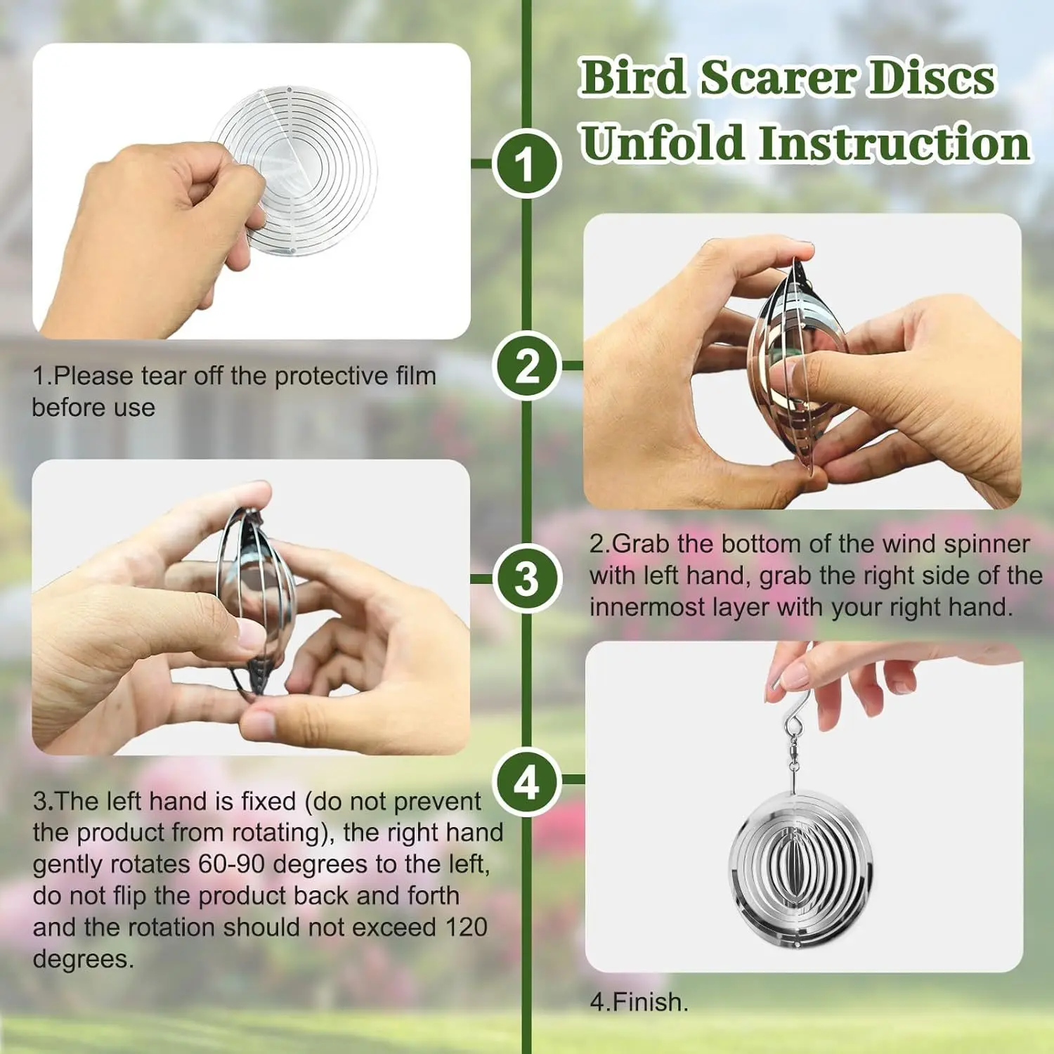 3PCS Metal Bird Scare Discs, Wind Spinner 3D Hanging Wind Sculptures Bird Scare Devices Outdoor Garden Decor Mirrored Wind Chime