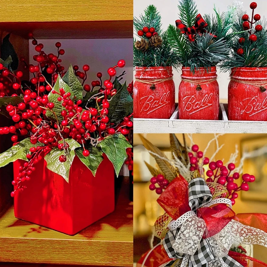 Artificial plant Holly Little Red Fruit Hot sale New Year Christmas tree Home festival party garden Wedding Decor Diy gift box - Image 5