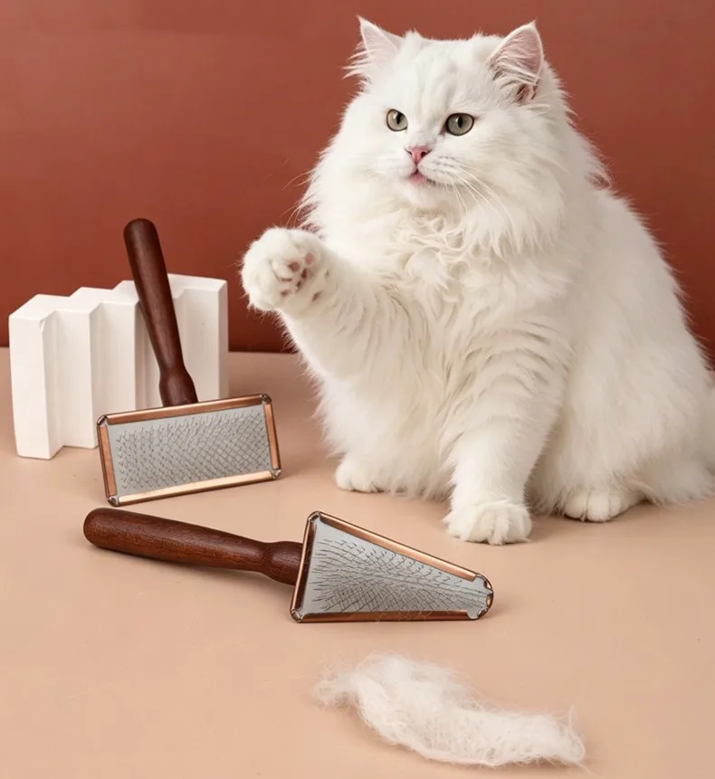 Hundekamm aus Massivholz, Großer Fellkamm für Hunde, Haarknoten-Entferner, Gesichtsbürste für Katzen, Komfortabler Holzgriff Hundebürste – Detail 2