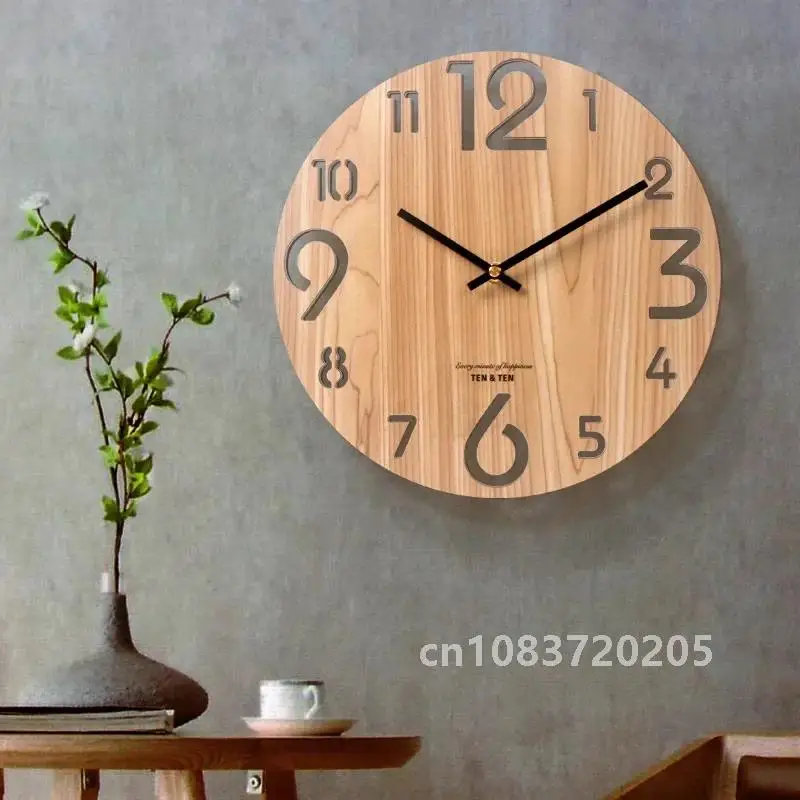 

Wooden 3D Wall Clock Modern Design Nordic Brief Living Room Decoration Kitchen Clock Art Hollow Wall Watch Home Decor 12 inch