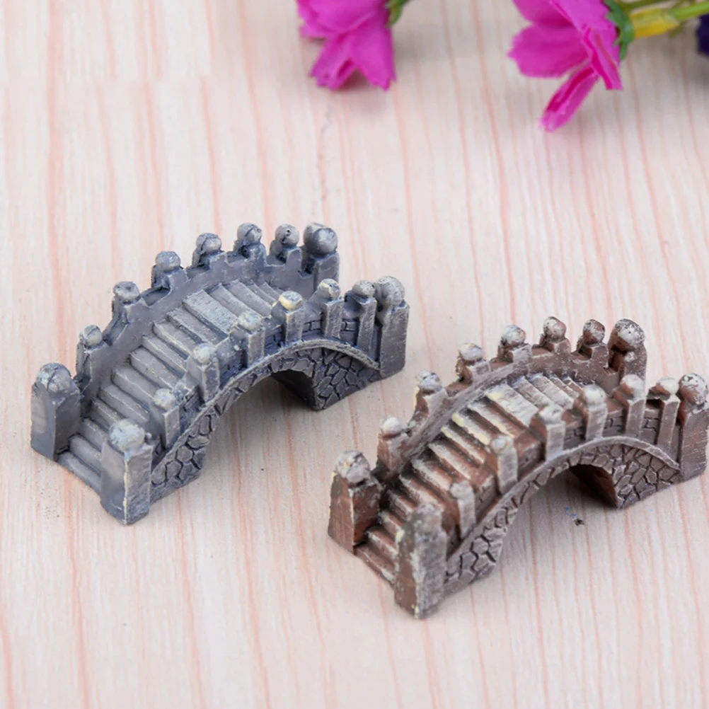 

4pcs Palace Style Resin Bridge Figurines Miniature Landscape Adornments Grey Brown Decor for Home Office Garden