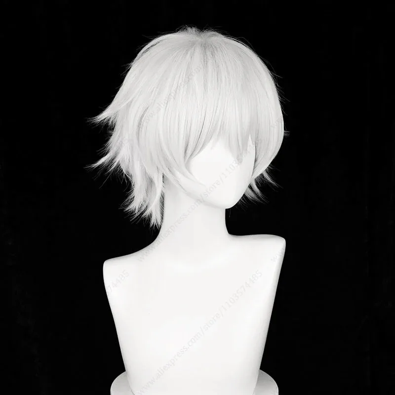 أنيمي كين كانيكي شعر مستعار تأثيري 30 سنتيمتر فضي أبيض قصير مقاومة للحرارة الشعر الاصطناعية