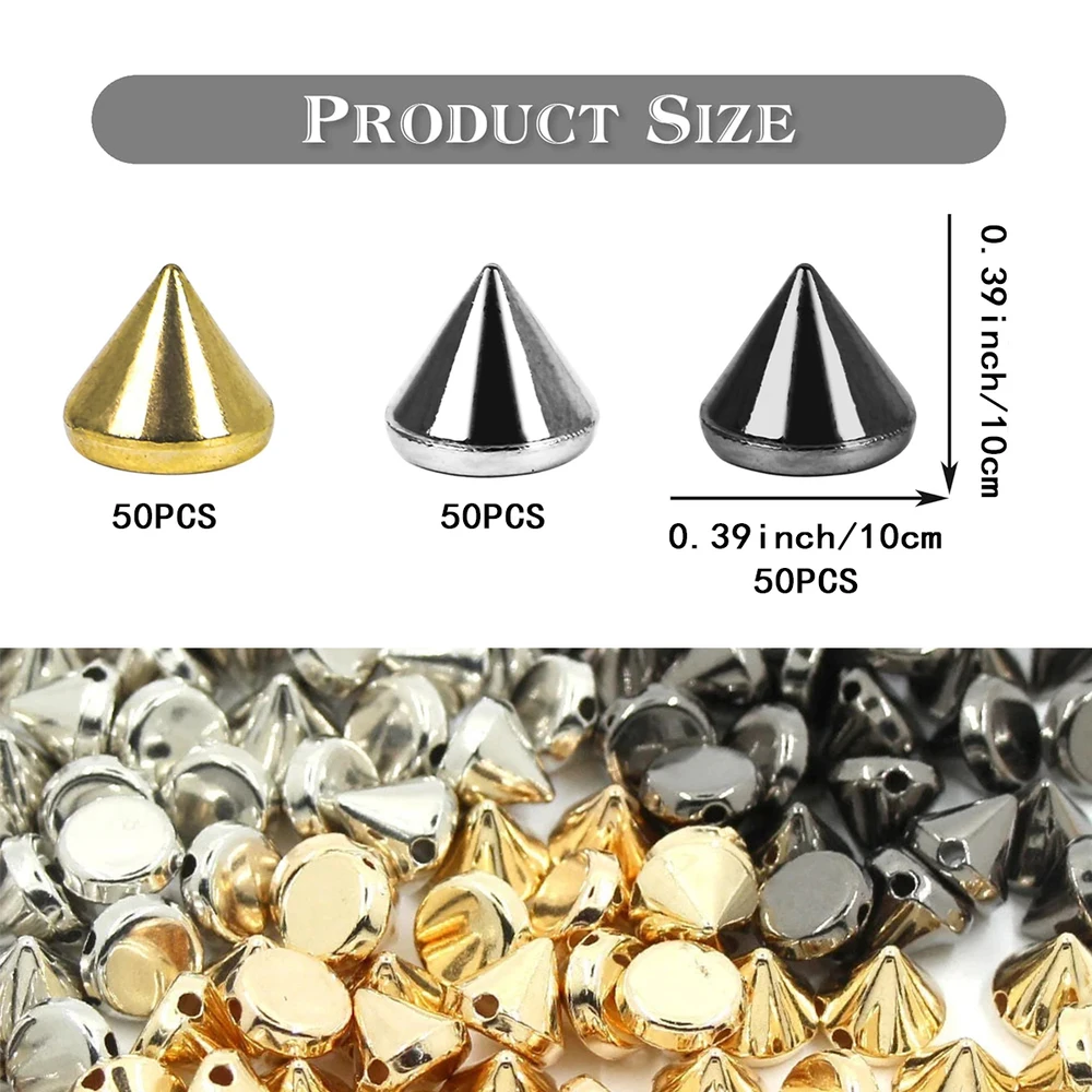 150Pcs Punk Bullet Rivets Cone Spike Studs Beads Handicraft DIY Punk Spikes Spots Studs Accessories For Clothing Shoes Handbag