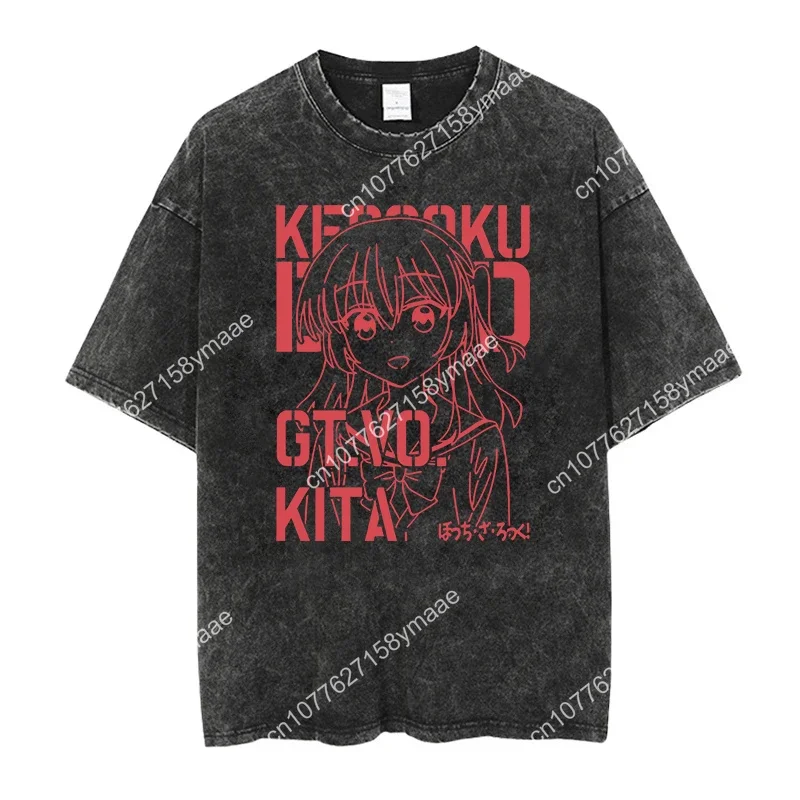 Men Oversized Printed Tshirts Bocchi Club Music Band Anime Bocchi The Rock Cotton Tops Creative Crew Neck Tees Washed TShirt