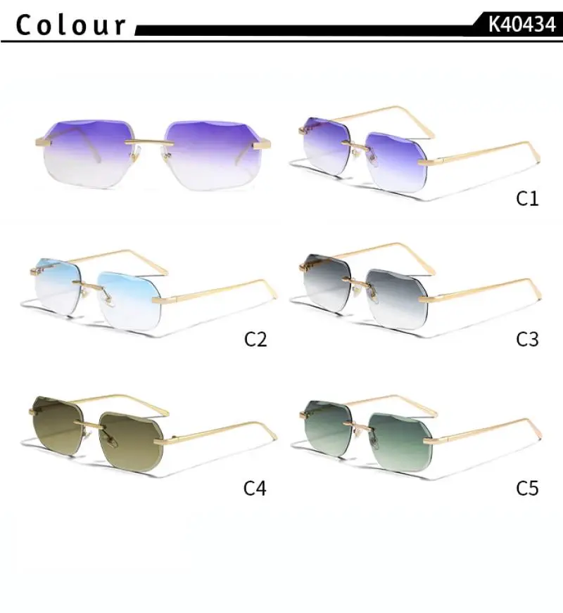 CATERSIDE Vintage Rahmenlose Herren-Sonnenbrille mit Designgläsern und Metallbügeln, Damen-Sonnenbrille für Party und Reisen – Detail 15