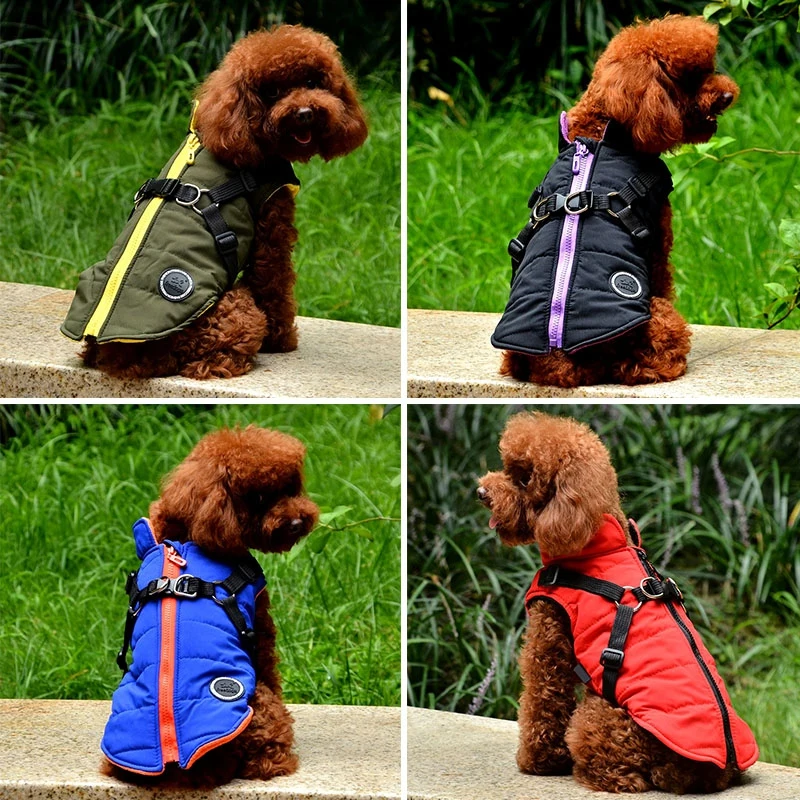 Pet Dog Jacket With Harness Winter Warm Dog Clothes Waterproof Small Dog Coat Puppy Pet Clothing Chihuahua French Bulldog Outfit