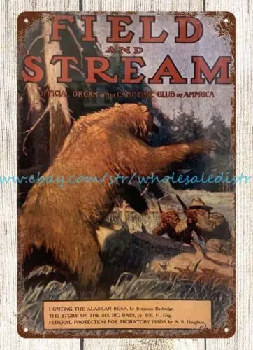 1911 Field And Stream bear hunter gun metal tin sign outdoor wall art