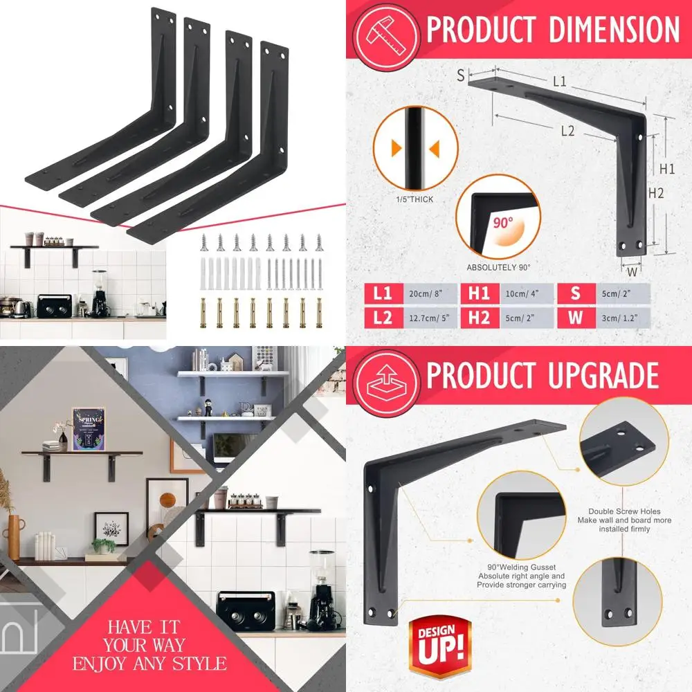 

Industrial Heavy-Duty Modern Farmhouse Corner Brace, 10 Thick Quarter Inch - Supports Up to 330 lbs