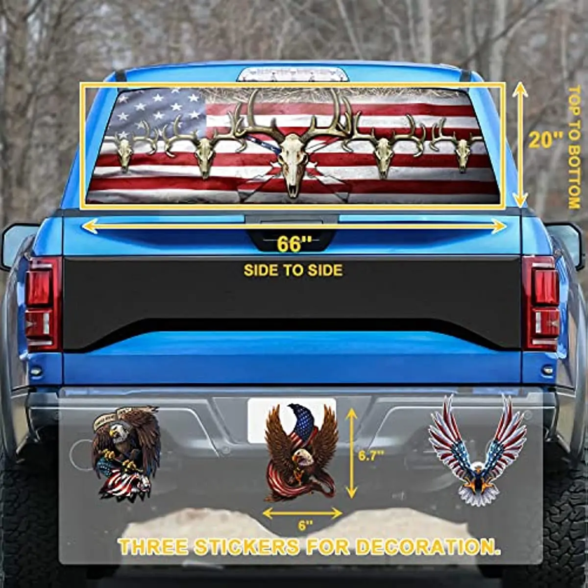 Hsdiokl American Flag Truck Rear Window Decals,Deer Truck Stickers,Graphic Perforated Vinyl Trucks, SUV, Cars, Universal,66''x20