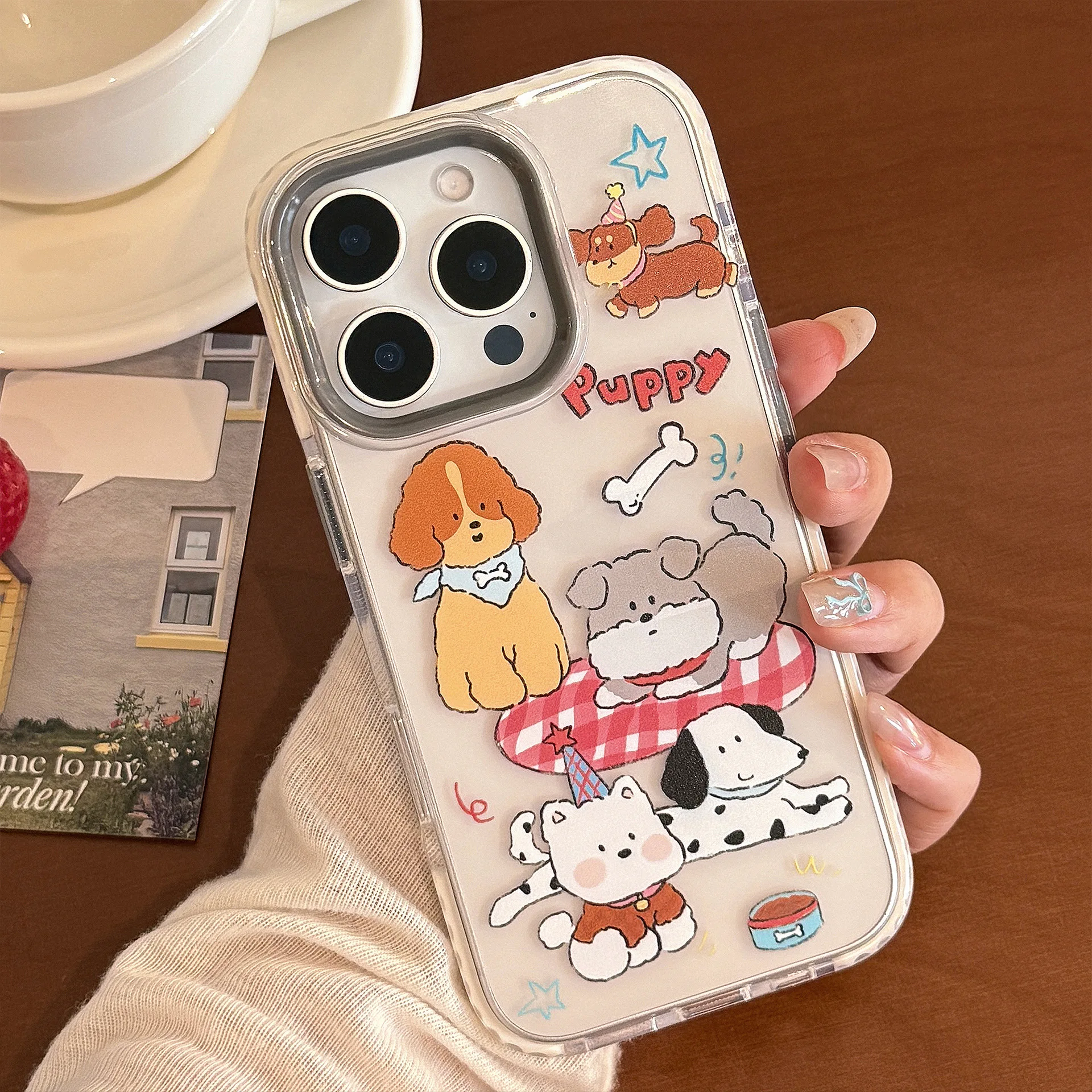 

Personalized Cartoon Puppy Illustration Soft Transparent Mobile Phone Case For iPhone16PRO/15pro max Phone Case For iPhone13/14