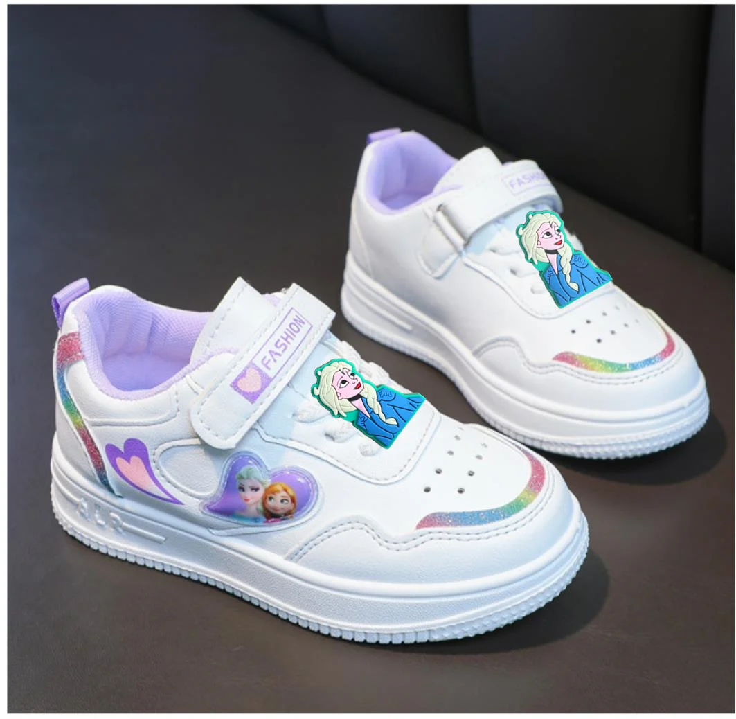 

Модные студенческие туфли с героями мультфильмов, детская повседневная обувь Disney, новые кроссовки для девочек с нескользящей подошвой «Холодное сердце Эльзы»