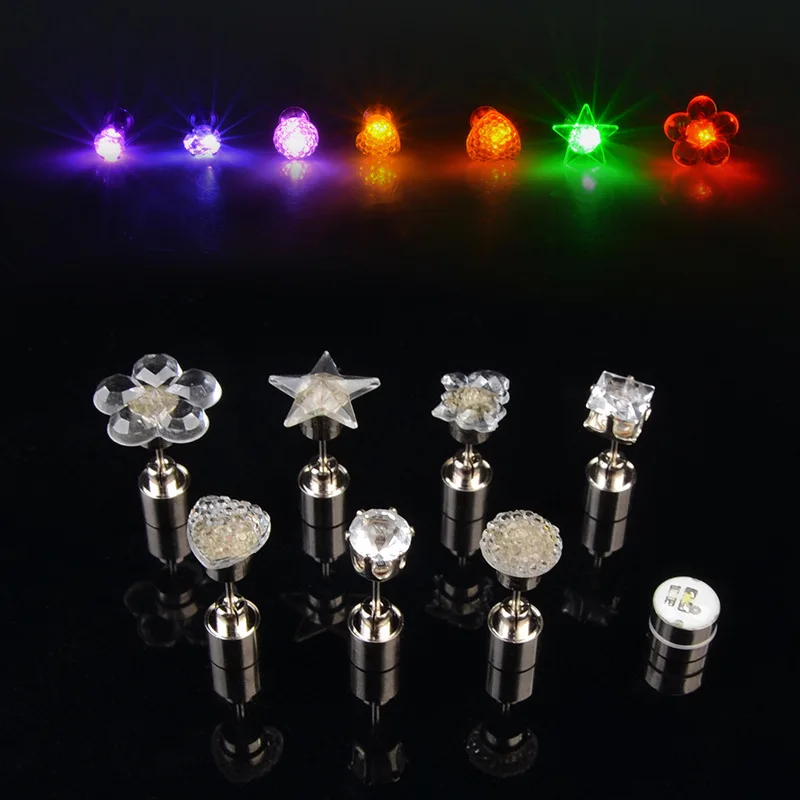 1pcs Unique LED Luminous Stud Square Zircon Glowing Colorful Earrings Women Bar Rave Wedding Party Fashion Jewelry Christma Gift