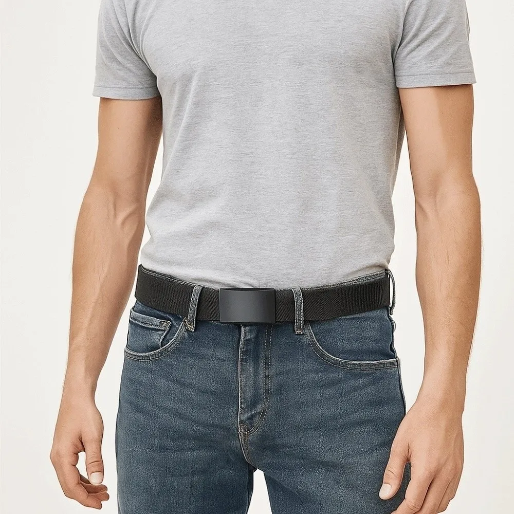 الكلاسيكية سبيكة الرجال حزام نايلون الملمس التلقائي مشبك القماش حزام بلون دائم قوي القماش حزام الخصر الختم