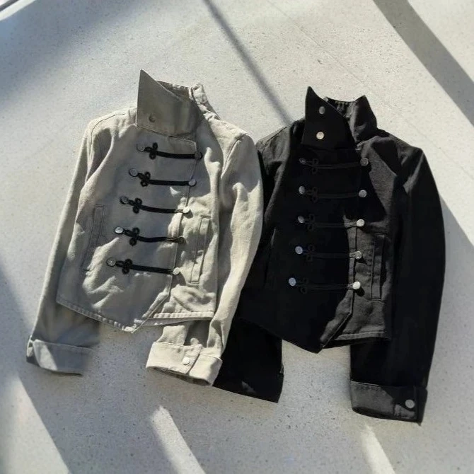 2026 Autumn American Court Style Retro Design Sense Trend Stand-up Collar Denim Embroidery Men's and Women's Same Sweater
