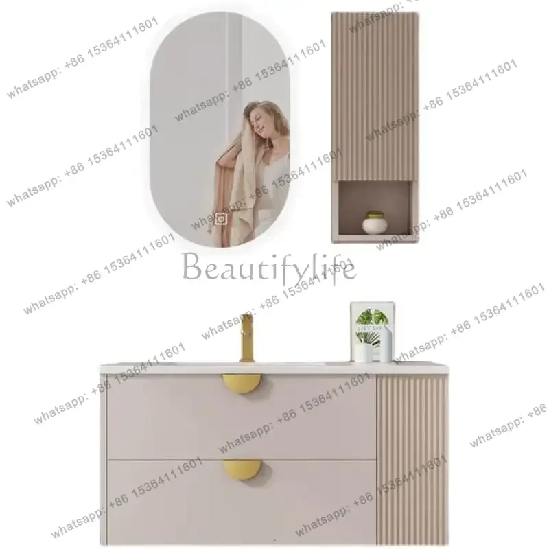 

Ceramic bathroom cabinet combination modern light luxury face wash basin cabinet toilet pink wash table
