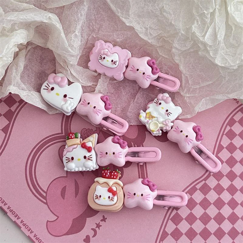 Sanrios Hair Clips Kawaii Anime Hawaii Black HelloKittys Acrylic Bb Clips Cute Sweet Headwear Hair Accessories for Girls Y2k