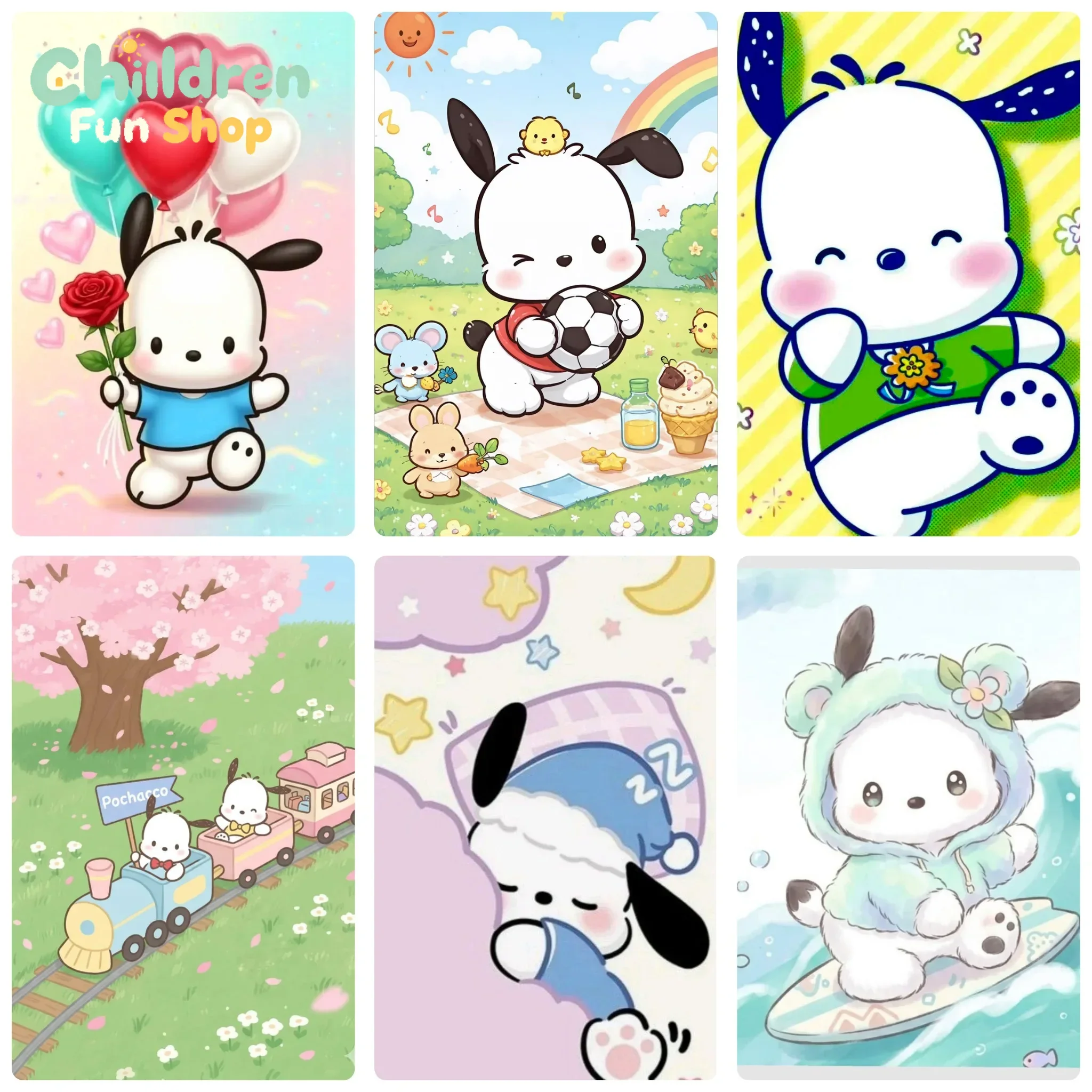 DIY Diamond Painting, Pochacco Surfing And Starry Night Scene Art, DIY Craft For Wall Decoration & Art Lover Gift,No Frame