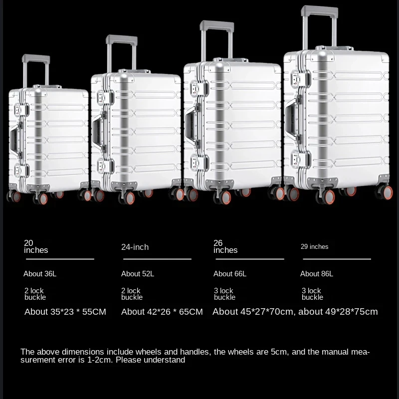 High Quality Senior Travel Luggage 100% Aluminum-magnesium Alloy Material  20/24/26/28 Size Spinner Brand Travel Suitcase