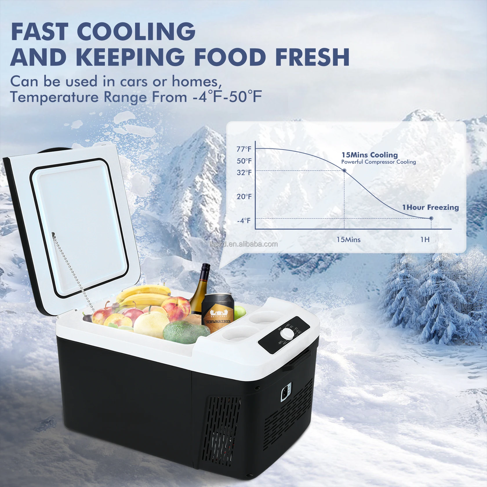 Автомобильный холодильник, бытовой небольшой холодильник 19 ~ 61 л, 12/24 В постоянного тока и 110-240 В постоянного тока, термоизоляция двойного назначения, охлаждение