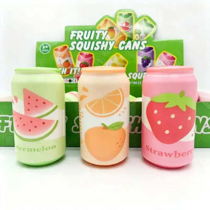 Hot Soda Can Squeezable Toy Fruit Strawberry Watermelon Grape Slow Rise Squeeze Toy Stress Relief Play Party Gifts
