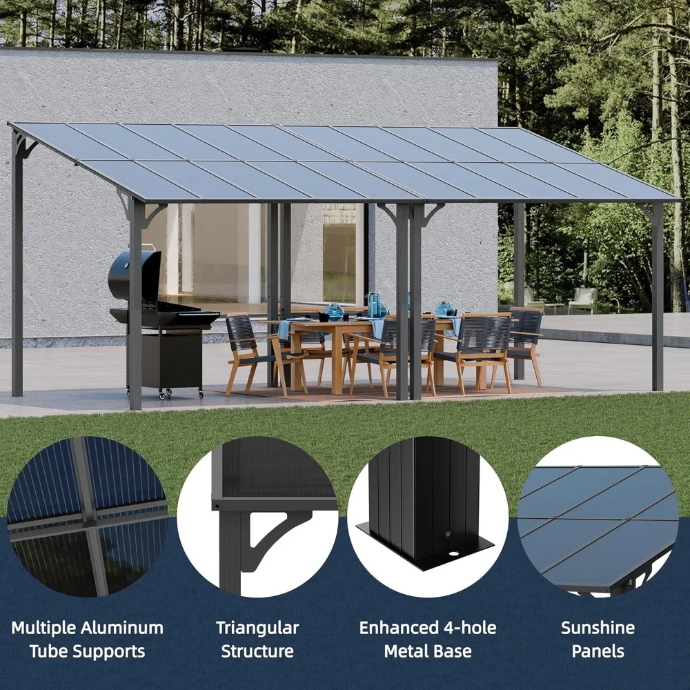 

10x10FT Outdoor Pergola, Gazebo Pergola with Sloped Roof, Large Wall Mounted Heavy Duty Awning for Patio, Deck