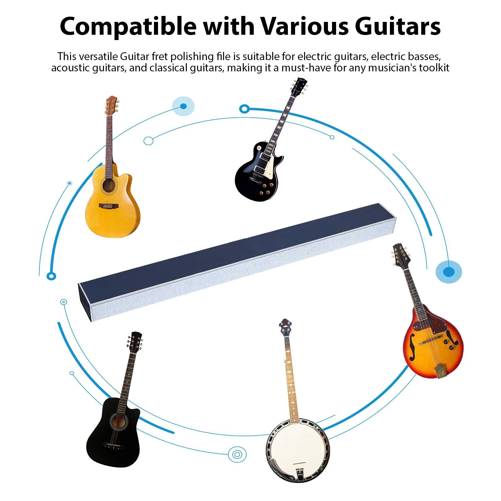 16 Inch Guitar Bass Fret Leveling Beam Fret Polishing Tool with 4 Sandpapers for Guitar Bass Neck Repair Aluminum Alloy Durable
