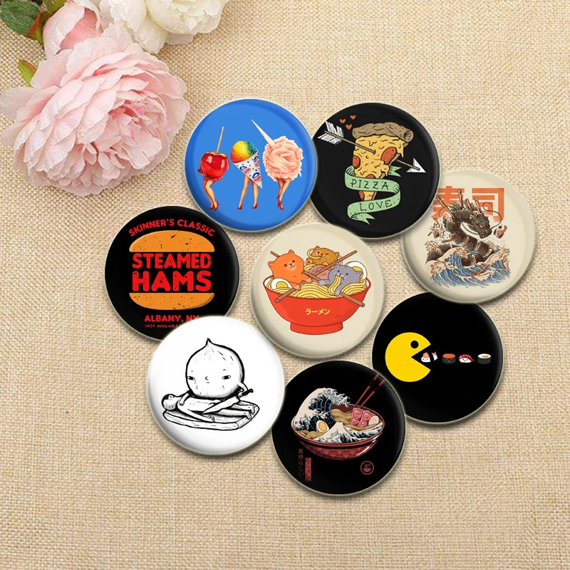 Crow\'s Pancakes Godzilla Eating Ramen Brooches Pizza Strawberry Burger Hot Dog Food Cartoon Pin Personalized Features Badge Gift