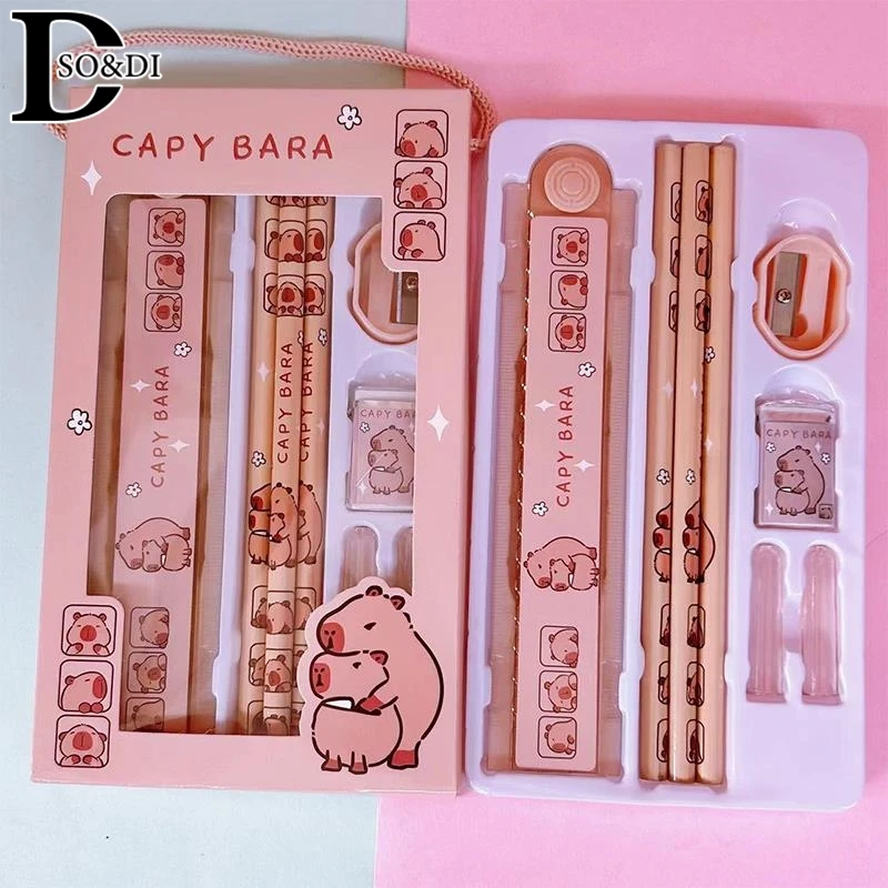 8-In-1 Capybara Cartoon Animal Pencil Ruler Eraser Sharpener Stationery Kit Student School Office Writing Supplies Kids Gift