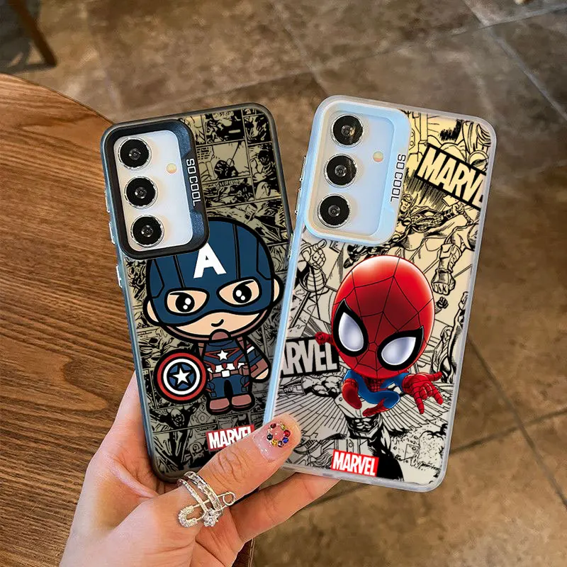 Phone Case For Samsung A06 A12 A13 A14 A15 A16 A23 A24 A25 A26 A33 A34 A35 A36 A52 A54 A55 A56 Cute Captain America SpiderMan